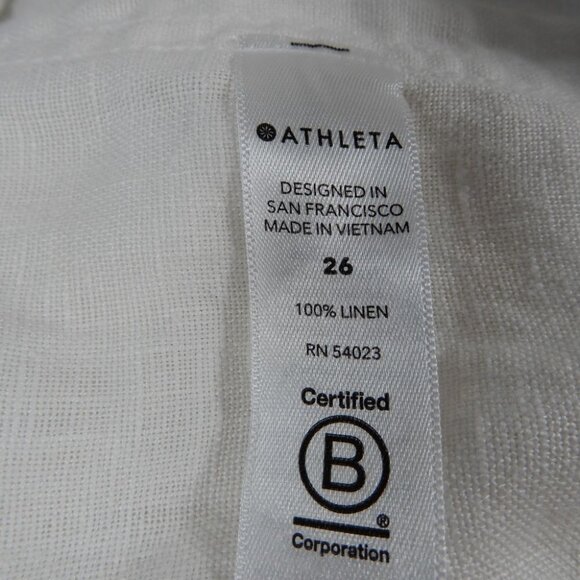 ATHLETA Cabo 100% LINEN PANTS Size 26 Pull on Wide Leg White Zip Pockets NEW - Picture 8 of 9
